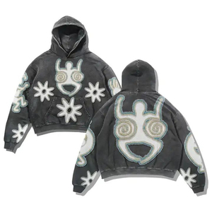 Sweat à capuche pour homme, décontracté, en peluche épaisse, tricoté, 100% coton, léger, respirant, XS, coupe régulière, noir, blanc, patch - Product Image 3