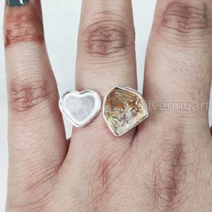 Rough Stone Jewelry Women's <b>Ring</b> Natural Raw Citrine Gemstone November Birthstone Heart <b>Ring</b> Jewelry 925 Sterling Silver <b>Ring</b> - Product Image 2