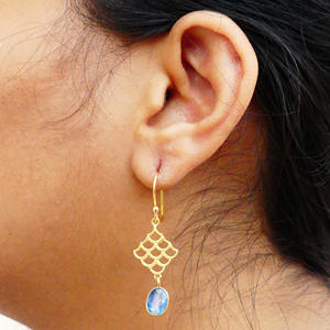 Moda 925 plata esterlina chapado en oro joyería cianita piedra preciosa mujeres desgaste colgante hoja pendiente - Product Image 2