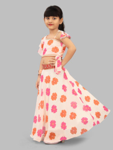 Shoryam - Lehenga Choli de Organza de Poliéster con Estampado Floral Rosa de Lujo para Niñas |   Vestido Étnico Largo de Diseño Contemporáneo para Fiesta - Product Image 2
