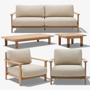 Conjunto de Sofás de Jardín Contemporáneos para Exteriores con Estructura de Teca y Cojines de Tela - Duradero y Ecológico para Apartamentos y Parques - Product Image 6