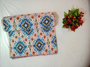 Indian Boho Kantha Quilt Hand Stitched Organic Cotton Bedspread with Block Print Queen Size Hotel Use Throw <b>Blanket</b> - Product Image 6