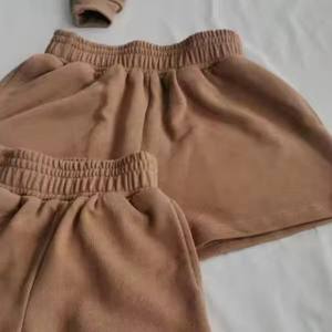 100% Cotton Breathable Sportswear Set Oversized <b>Crewneck</b> Sweatshirt Sweat Shorts Winter Loungewear for Women 2 Piece Short Set - Product Image 1