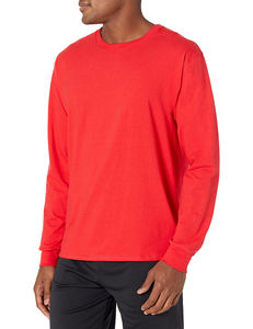 Camiseta blanca lisa para hombre, de corte regular, manga larga, cuello redondo, básica, informal. - Product Image 2
