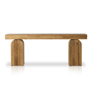 Forme d'étude en bois massif récupéré à la main avec nœuds visibles grosses jambes arquées en bois salon maison Console Table - Product Image 2