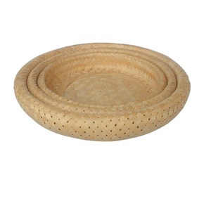 Handmade Bamboo Storage Basket 100% Natural Foldable <b>Circle</b> Shape Kitchen Organizing <b>Tray</b> Ready to Ship - Product Image 2
