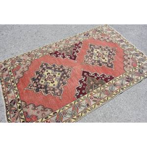 Alfombra Kilim roja y Beige de área grande, 3,9x6,5 pies, tejido plano, lana turca, respaldo de látex, pila de felpa para pasillo, habitación, patrón rectangular - Product Image 4