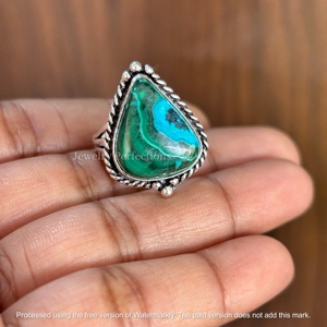 Bagues de créateur en argent plaqué argent faites à la main avec des pierres précieuses de chrysocolle et de malachite, bijoux élégants pour mariage, anniversaire, fiançailles - Product Image 4