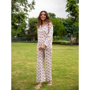 Ensemble de pyjama en coton doux à imprimé animal licorne avec col à nœud - Product Image 1
