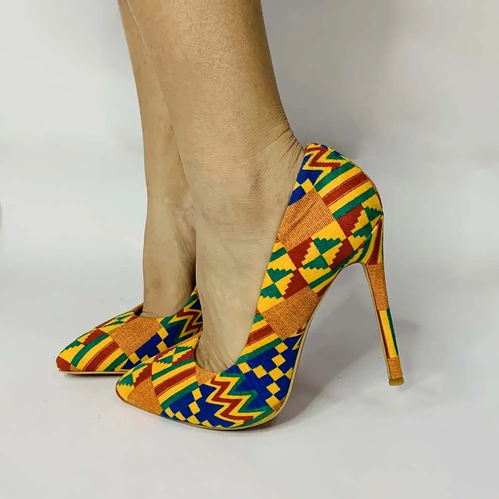 Hot Selling African Ankara Design Sexy High Heel Durable Shoes Ladies Office Shoes