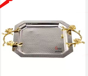 Plateau de service en acier inoxydable en métal fini argenté à l'aspect martelé pour le restaurant et le bar de l'hôtel - Product Image 4