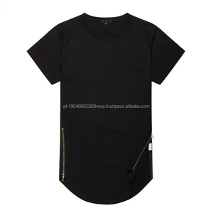 T-shirt avec fermeture éclair latérale tee shirt blanc hip hop t-shirts vierge 100% coton chemise homme vente en gros - Product Image 1