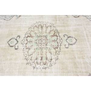 Tapis Vintage en Laine Turque de 6X8 pieds, Motif Patchwork Beige et Vert, Technique de Tissage Plat pour Décoration de Salon, Largeur de 4m - Product Image 5