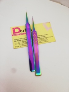 Custom Logo <b>Rainbow</b> Eyelash Tweezers High Quality Stainless Steel Sustainable Dotted Plain Handle for Eyelash Extension - Product Image 6