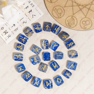 Lots de runes en lapis-lazuli sculptées, pierres précieuses Feng Shui pour la méditation et la décoration - Product Image 1