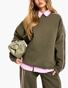 Exclusive Women Oversized Sweatshirt O-Neck Full Sleeves <b>Drop</b> Shoulder Pullover Style Solid Lightweight Winter Wear Front 100% - Product Image 2