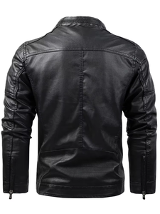 Chaqueta de Cuero Sintético Negra para Hombre con Cuello Alto, Forro Afelpado y Diseño Multibolsillos Transpirable en la Parte Delantera - Product Image 2