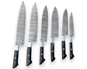 Ensemble de couteaux de chef en acier de Damas 6 pièces avec lames à 67 couches, manche en corne ambidextre, fabrication artisanale, couteaux de cuisine professionnels OEM - Product Image 1
