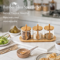 Bocaux de conservation multifonctionnels en verre borosilicate avec couvercle en bambou pour épices et spaghetti, lot de 3