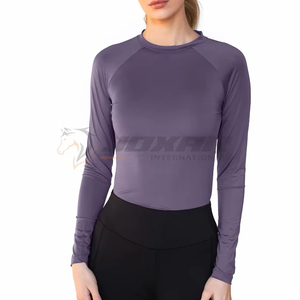 Chemise d'équitation équestre pour femmes athlétiques, respirant, évacuant l'humidité, tissu extensible léger, coupe élégante et durable - Product Image 1