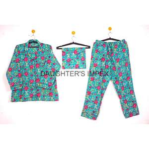 Conjunto de pijama Floral con estampado de algodón indio para mujer, ropa de dormir Bohemia, vestido de verano, ropa Bohemia Floral - Product Image 1