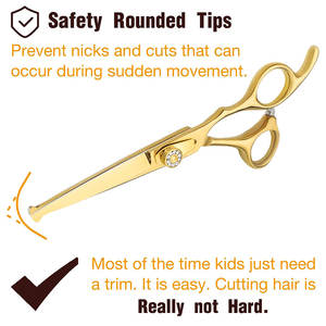 Venta caliente profesional japonés diestro 440C hoja afilada de acero inoxidable puntas redondeadas de seguridad tijeras de pelo de mango largo - Product Image 4