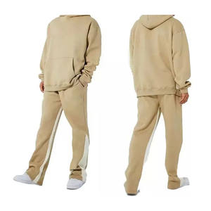 Custom Design Heavy <b>Cotton</b> Flared Sweatsuit Embroidered Logo <b>Raw</b> Hem Hoodie Jogger Tracksuit Set Plus Size Options Available - Product Image 1