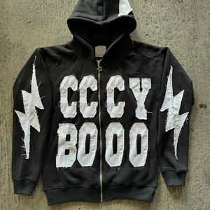 Logotipo personalizado transpirable 500 GSM grueso peso pesado 100% algodón polar Streetwear Heavy Zip Up Oversized sudaderas con capucha para hombre - Product Image 1