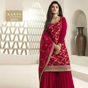 Elegante pesado Chinon Gharara con Palazzo cosido a juego Codding Jari Dori bordado Dupatta estilo de ropa India - Product Image 1