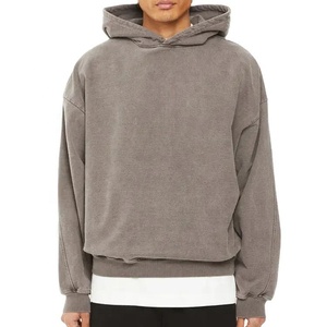 OEM Délavé Sweats à capuche à épaules tombantes Boxy Fit No String Sweat à capuche Oversize Pullover Heavyweight Vintage Hoodie Pour Hommes - Product Image 1