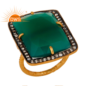 La mejor calidad de plata esterlina 18K chapado en oro Natural Cz y piedras preciosas de ónix verde anillo apilable Demi joyería fina para mujeres - Product Image 1