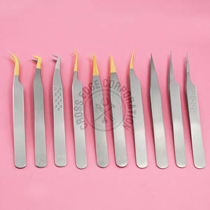 Pince à cils en vrac à pointe en fibre pour extensions de cils, volume, prise diamant, isolation pointue, outil courbé pour cils - Product Image 1