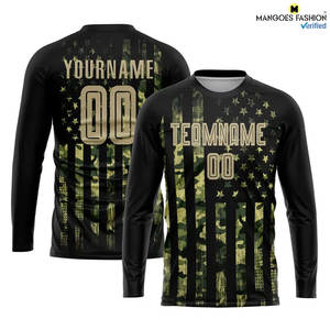 Maillot de football personnalisé en polyester à 100 %, motif camouflage Vegas or-noir, drapeau américain, sublimation, salut aux services, uniforme de club - Product Image 6