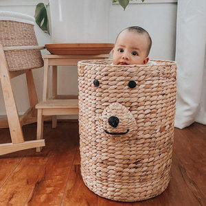 Handmade Water Hyacinth Bear <b>Basket</b> With Handles Wicker Cute Animal <b>Storage</b> Nursery Organizer Baby Room Decor Natural Woven Gift - Product Image 2