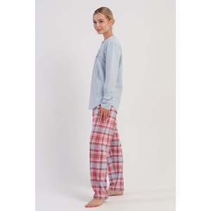 Conjunto de Pijama KADIN 2IPLIK con Cuello Redondo y Manga Larga, Diseño Ovalado - AZUL - AZUL - Product Image 4