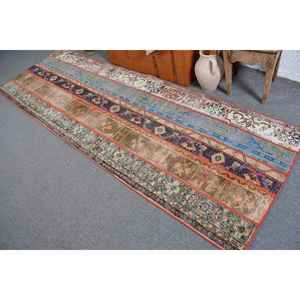 Alfombra Turca Vintage de 3.2x9.8 pies, Alfombra de Pasillo, Alfombra de Lana Azul - Product Image 3