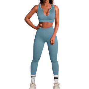 Venta al por mayor de conjuntos de ropa de Yoga para mujer sin costuras de poliéster Spandex transpirable Yoga 2 piezas conjunto de tamaño personalizado gimnasio Fitness conjuntos para adultos - Product Image 6