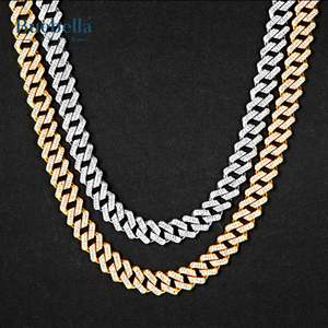 Gran oferta 925 Plata 14K chapado en oro blanco 12mm Iced Out Miami cadena cubana para hombres caja cierre elegante Moissanite collares - Product Image 2