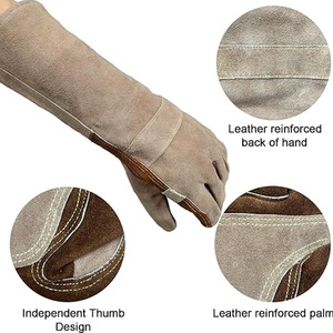 Guantes de soldadura de cuero dividido de cuero de vaca de alto rendimiento Guantes de bomberos resistentes al calor y a las chispas Logotipo de diseño personalizado - Product Image 2