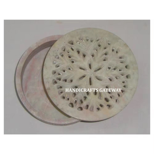 Boîtes à bijoux en stéatite naturelle faite à la main de forme ronde de meilleure qualité indienne pour l'emballage du Festival en vrac - Product Image 1