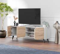 Meuble TV convertible moderne de luxe turc MUSVENUS, réglable, avec panneau en bois gris et éclairage LED, pour salon et chambre à coucher