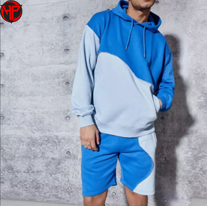Conjunto Deportivo de Felpa para Hombre con Bloques de Color, Sudadera con Capucha, Pantalones Jogger, Ropa Deportiva Informal de Punto, Conjunto de Shorts Holgados para Gimnasio - Product Image 5