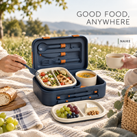 Ensemble de vaisselle portable en PP pour deux personnes, ensemble de pique-nique modulaire avec deux plateaux, bols, couverts pliants pour les repas en voyage