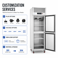 Réfrigérateur vertical commercial 500L à deux portes, en acier inoxydable, avec refroidissement par ventilateur et compresseur Embraco