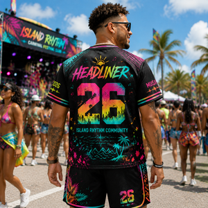 Oem Custom Music Festival Jersey Sublimation Printing Shirt Shorts Event Beach Island Rhythm Carnival Festival Club Jersey Set - Product Image 2