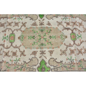 Turkish Vintage Rug, 3.6x6.8 ft Area Rug, <b>Brown</b> Green Moroccan <b>Wool</b> Rug - Product Image 5
