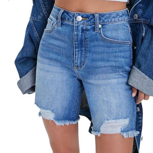 Shorts en jean délavés courts personnalisés en gros pour femmes, look chic, shorts en jean pour femmes, saison estivale - Product Image 6