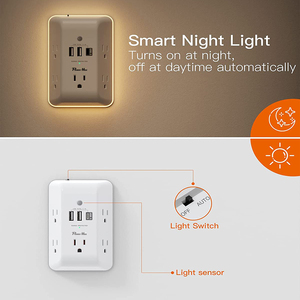 5-en-1 LED veilleuse <span class=keywords><strong>sortie</strong></span> Extender capteur marche/arrêt automatique crépuscule <span class=keywords><strong>aube</strong></span> mur bande de puissance parasurtenseur 15A courant nominal 125V - Product Image 4