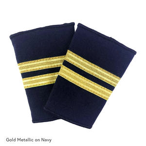 Épaulettes de pilote à deux barres - Premier modèle à épaule dénudée, 2 barres en tresse de nylon dorée sur bleu marine - Product Image 3