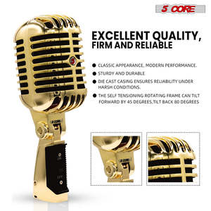 Micrófono Vintage de 5 Núcleos, Micrófono Dinámico Clásico Profesional XLR de Estudio, Estilo Retro, Dorado - Product Image 3